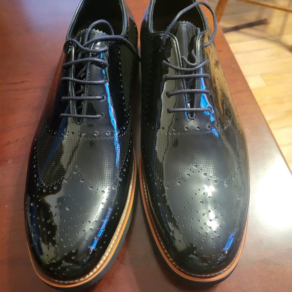 Mark Nolan Patent Vegan leather black size 13 lace up shoes NIB